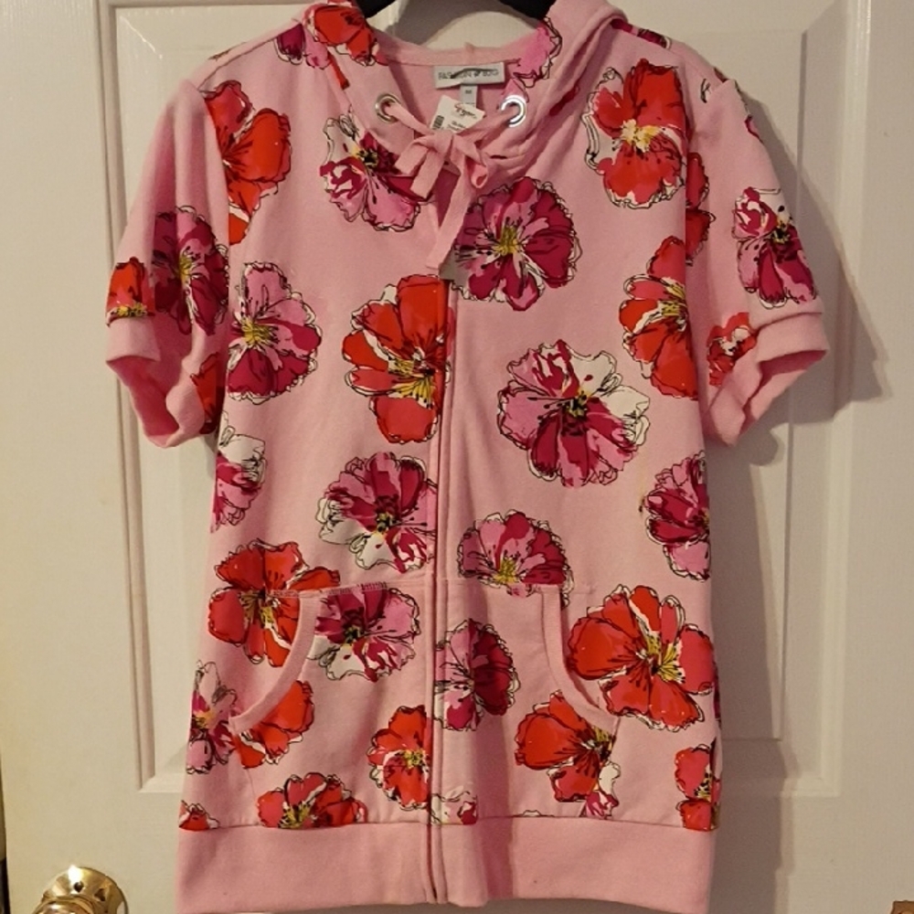 Girls Flowered Short Sleeve Hoodie Jacket
